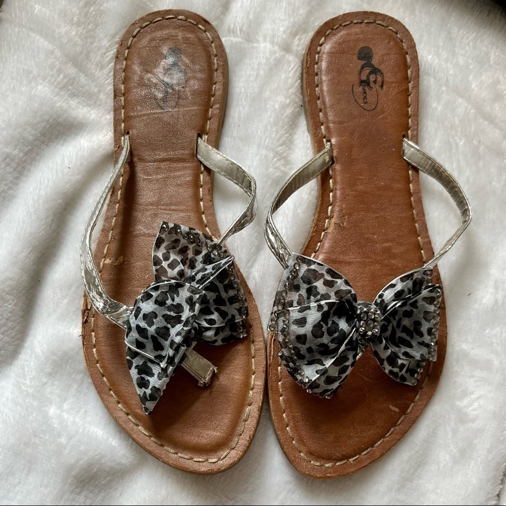 EG Shoes Leopard Bow Flip Flops Size 41
